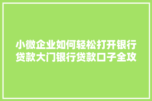 小微企业如何轻松打开银行贷款大门银行贷款口子全攻略