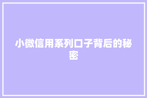 小微信用系列口子背后的秘密