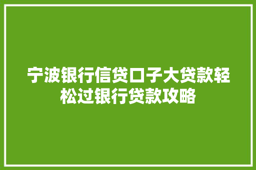 宁波银行信贷口子大贷款轻松过银行贷款攻略