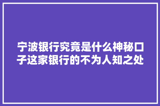 宁波银行究竟是什么神秘口子这家银行的不为人知之处