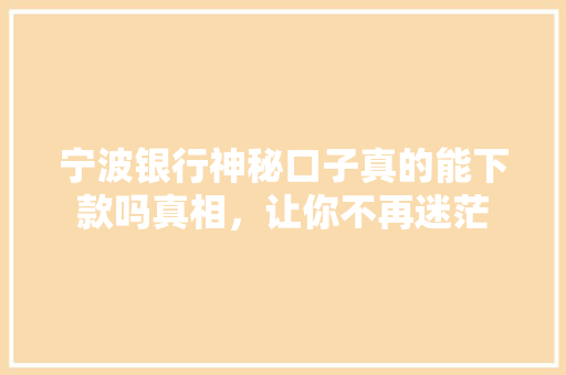 宁波银行神秘口子真的能下款吗真相，让你不再迷茫