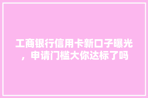 工商银行信用卡新口子曝光，申请门槛大你达标了吗