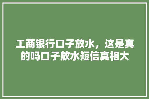 工商银行口子放水，这是真的吗口子放水短信真相大