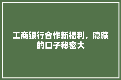 工商银行合作新福利，隐藏的口子秘密大