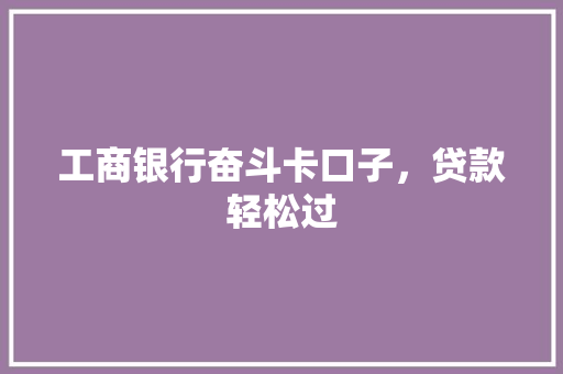 工商银行奋斗卡口子，贷款轻松过