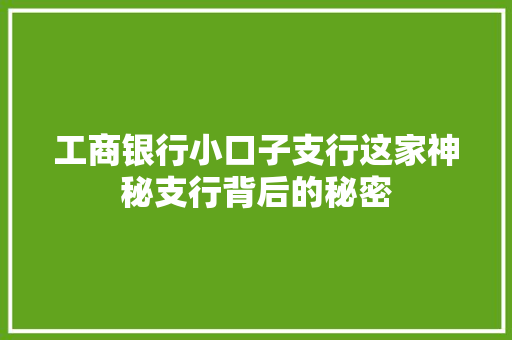 工商银行小口子支行这家神秘支行背后的秘密