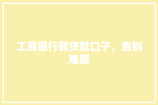 工商银行新贷款口子，告别难题