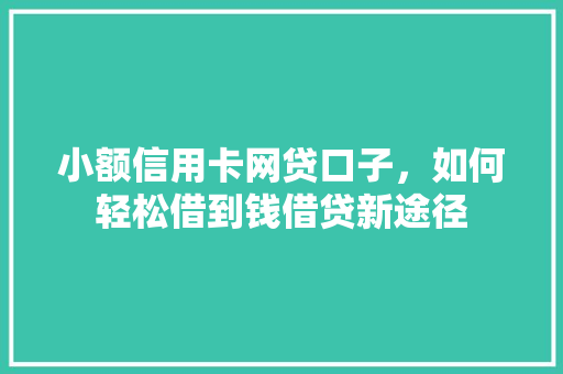 小额信用卡网贷口子，如何轻松借到钱借贷新途径