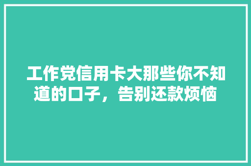 工作党信用卡大那些你不知道的口子，告别还款烦恼