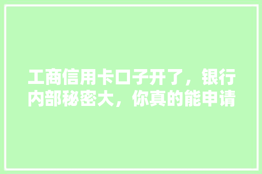 工商信用卡口子开了，银行内部秘密大，你真的能申请到吗
