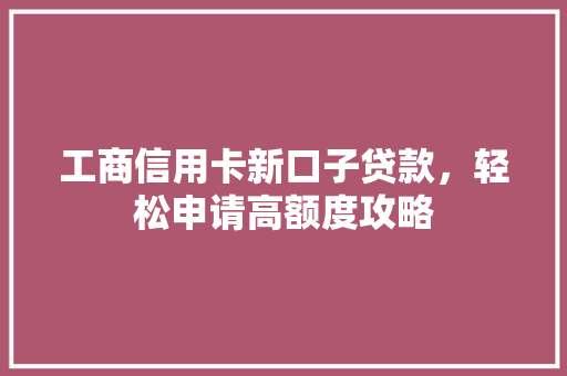 工商信用卡新口子贷款，轻松申请高额度攻略