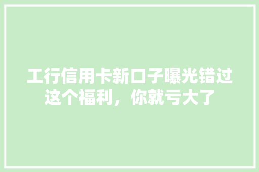 工行信用卡新口子曝光错过这个福利，你就亏大了