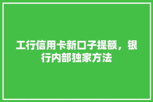工行信用卡新口子提额，银行内部独家方法