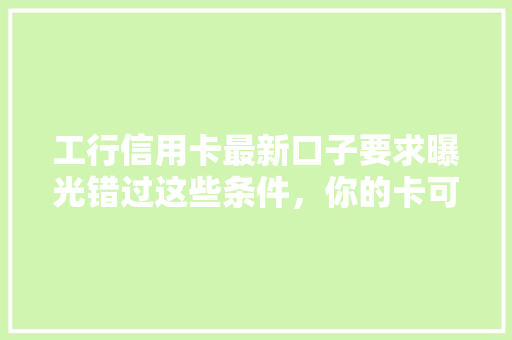 工行信用卡最新口子要求曝光错过这些条件，你的卡可能被拒