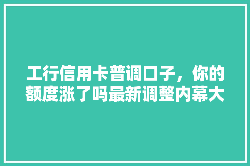 工行信用卡普调口子，你的额度涨了吗最新调整内幕大