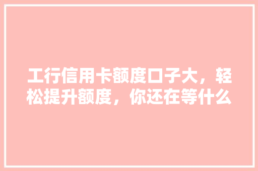 工行信用卡额度口子大，轻松提升额度，你还在等什么