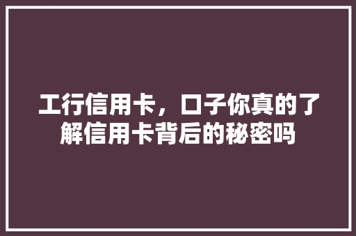 工行信用卡，口子你真的了解信用卡背后的秘密吗