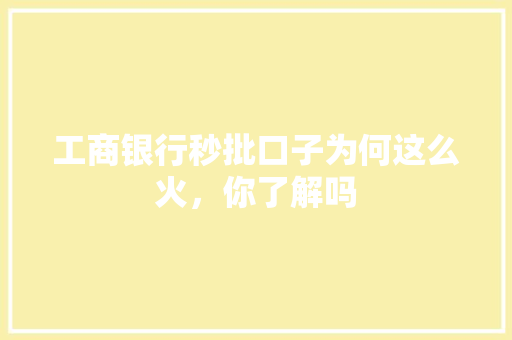 工商银行秒批口子为何这么火，你了解吗