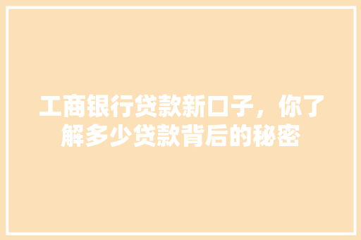 工商银行贷款新口子，你了解多少贷款背后的秘密