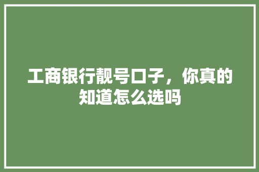 工商银行靓号口子，你真的知道怎么选吗