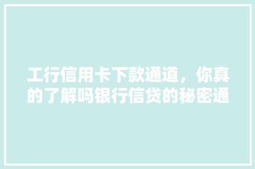 工行信用卡下款通道，你真的了解吗银行信贷的秘密通道
