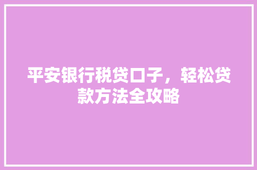 平安银行税贷口子，轻松贷款方法全攻略