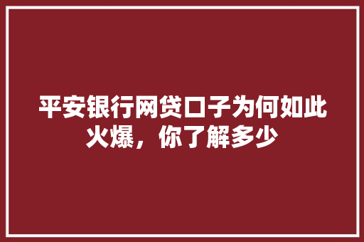 平安银行网贷口子为何如此火爆，你了解多少