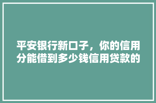 平安银行新口子，你的信用分能借到多少钱信用贷款的秘密