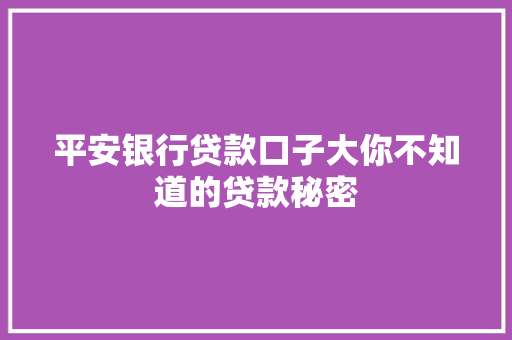 平安银行贷款口子大你不知道的贷款秘密