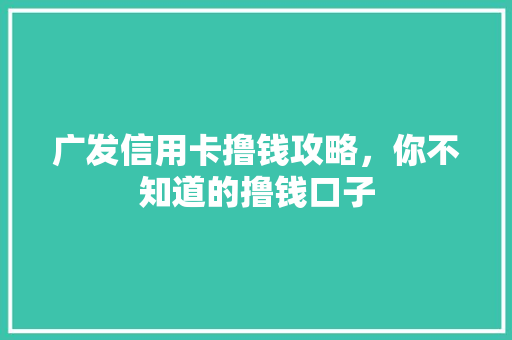 广发信用卡撸钱攻略，你不知道的撸钱口子