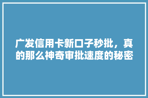 广发信用卡新口子秒批，真的那么神奇审批速度的秘密大