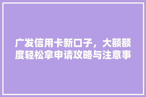广发信用卡新口子，大额额度轻松拿申请攻略与注意事项