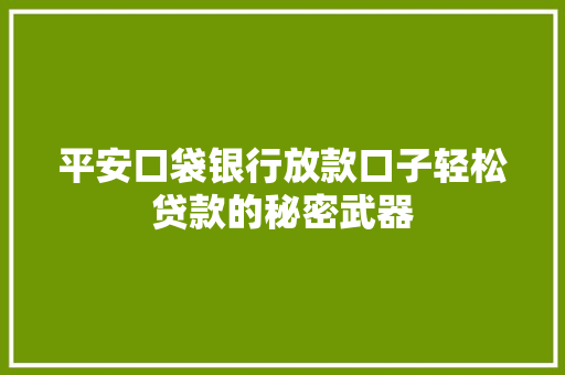 平安口袋银行放款口子轻松贷款的秘密武器