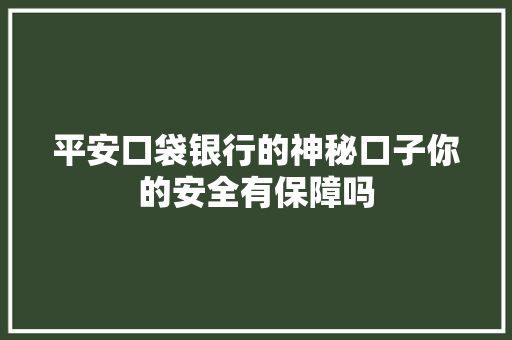 平安口袋银行的神秘口子你的安全有保障吗