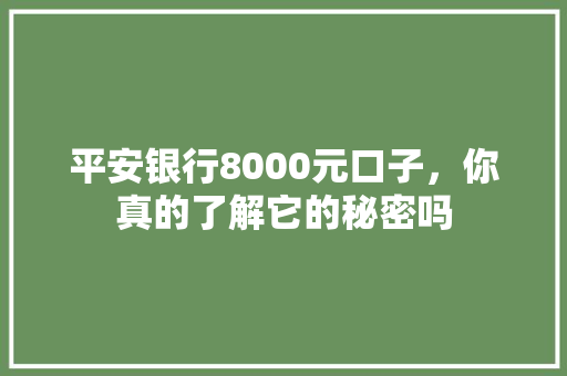 平安银行8000元口子，你真的了解它的秘密吗