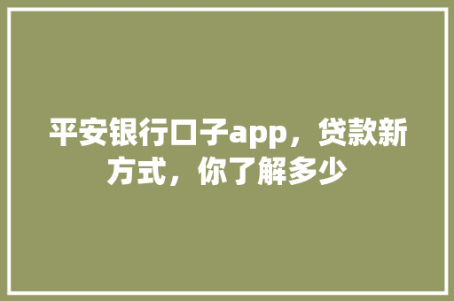 平安银行口子app，贷款新方式，你了解多少