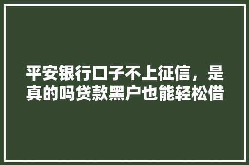 平安银行口子不上征信，是真的吗贷款黑户也能轻松借钱的秘密