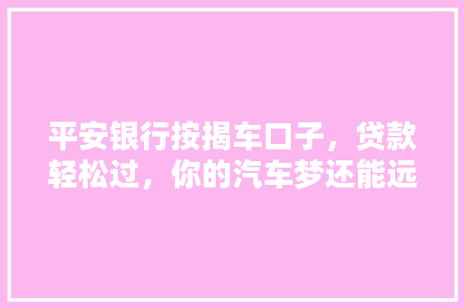 平安银行按揭车口子，贷款轻松过，你的汽车梦还能远吗