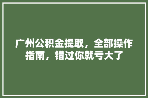 广州公积金提取，全部操作指南，错过你就亏大了