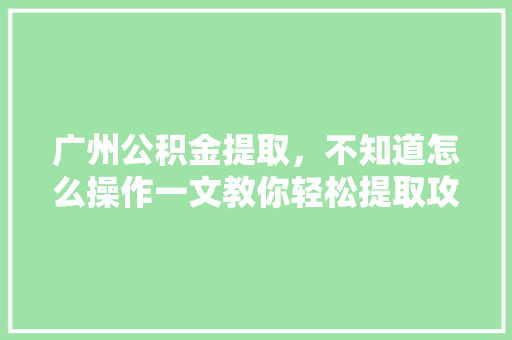 广州公积金提取，不知道怎么操作一文教你轻松提取攻略