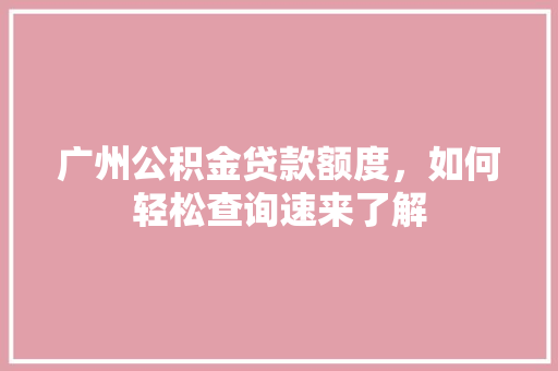 广州公积金贷款额度，如何轻松查询速来了解
