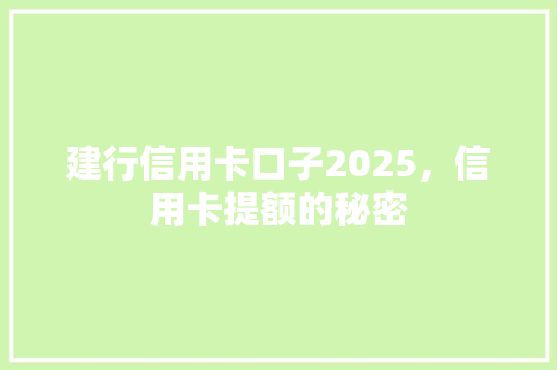 建行信用卡口子2025，信用卡提额的秘密