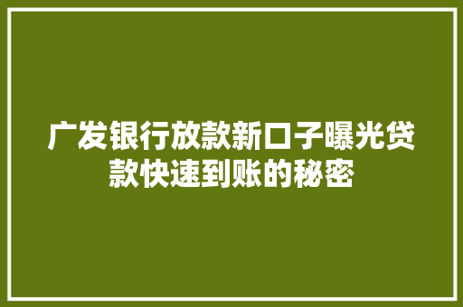 广发银行放款新口子曝光贷款快速到账的秘密