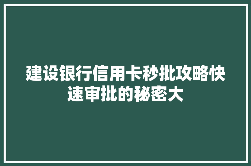 建设银行信用卡秒批攻略快速审批的秘密大
