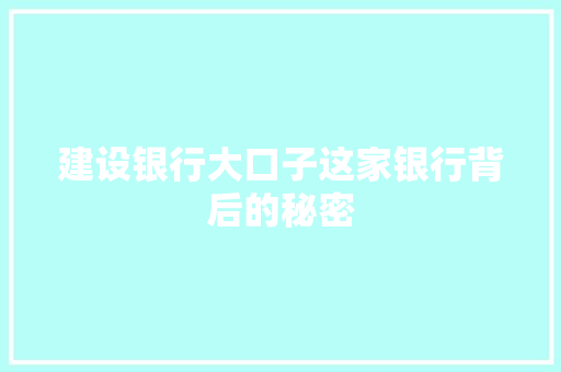 建设银行大口子这家银行背后的秘密