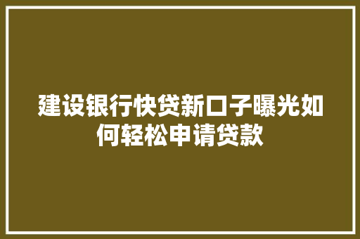 建设银行快贷新口子曝光如何轻松申请贷款