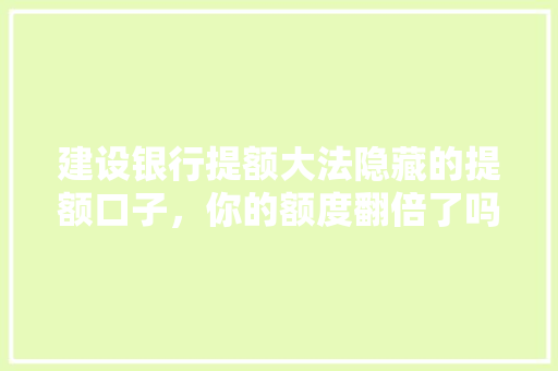 建设银行提额大法隐藏的提额口子，你的额度翻倍了吗