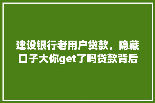 建设银行老用户贷款，隐藏口子大你get了吗贷款背后的秘密
