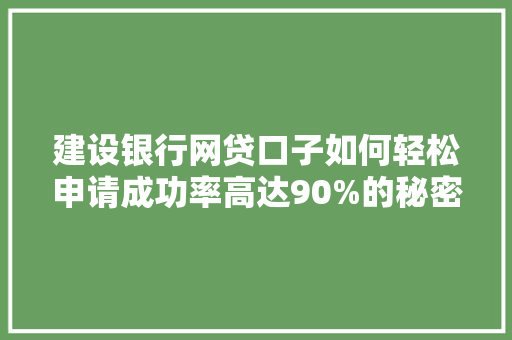 建设银行网贷口子如何轻松申请成功率高达90%的秘密