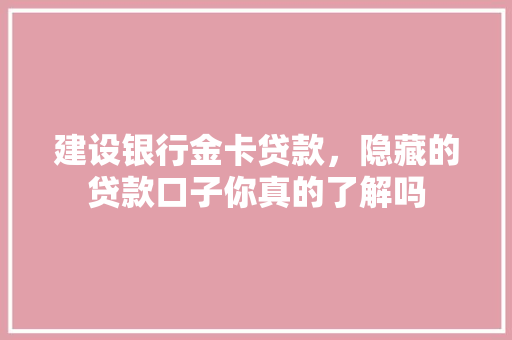建设银行金卡贷款，隐藏的贷款口子你真的了解吗